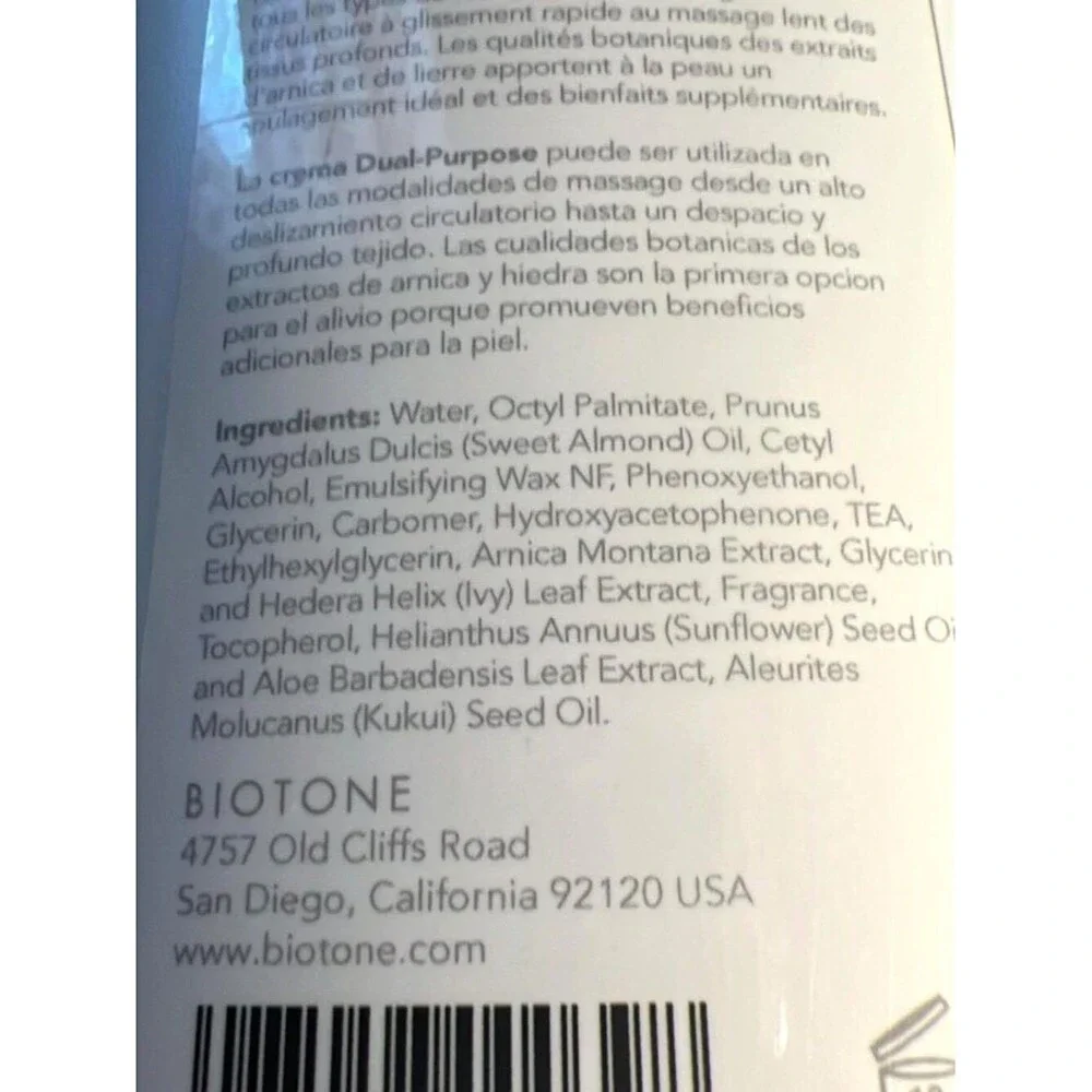 Biotone Dual‑Purpose Massage Creme 128 oz – Arnica & Ivy Extracts – New